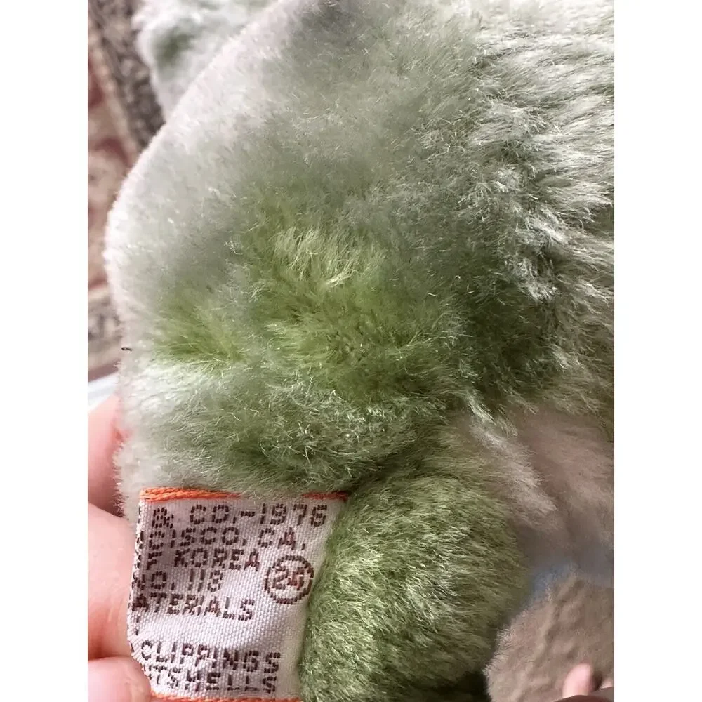 Vintage Dakin 1976 Green Frog Plush Stuffed Animal‎ Korea w/ purple bow ribbon